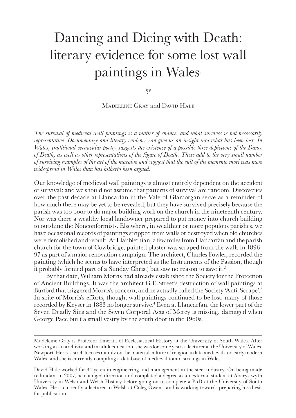 Literary Evidence for Some Lost Wall Paintings in Wales1