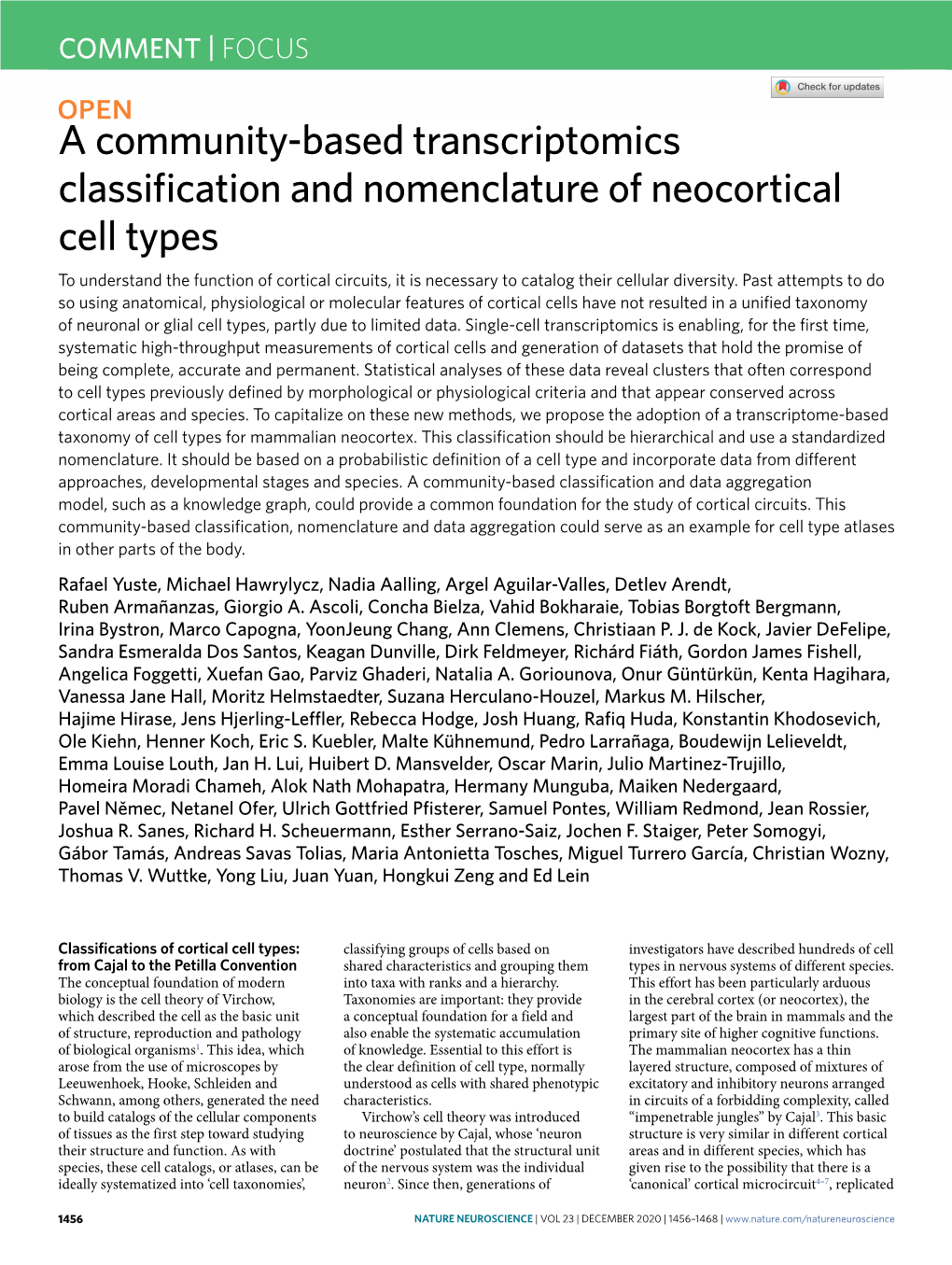 A Community-Based Transcriptomics Classification and Nomenclature of Neocortical Cell Types