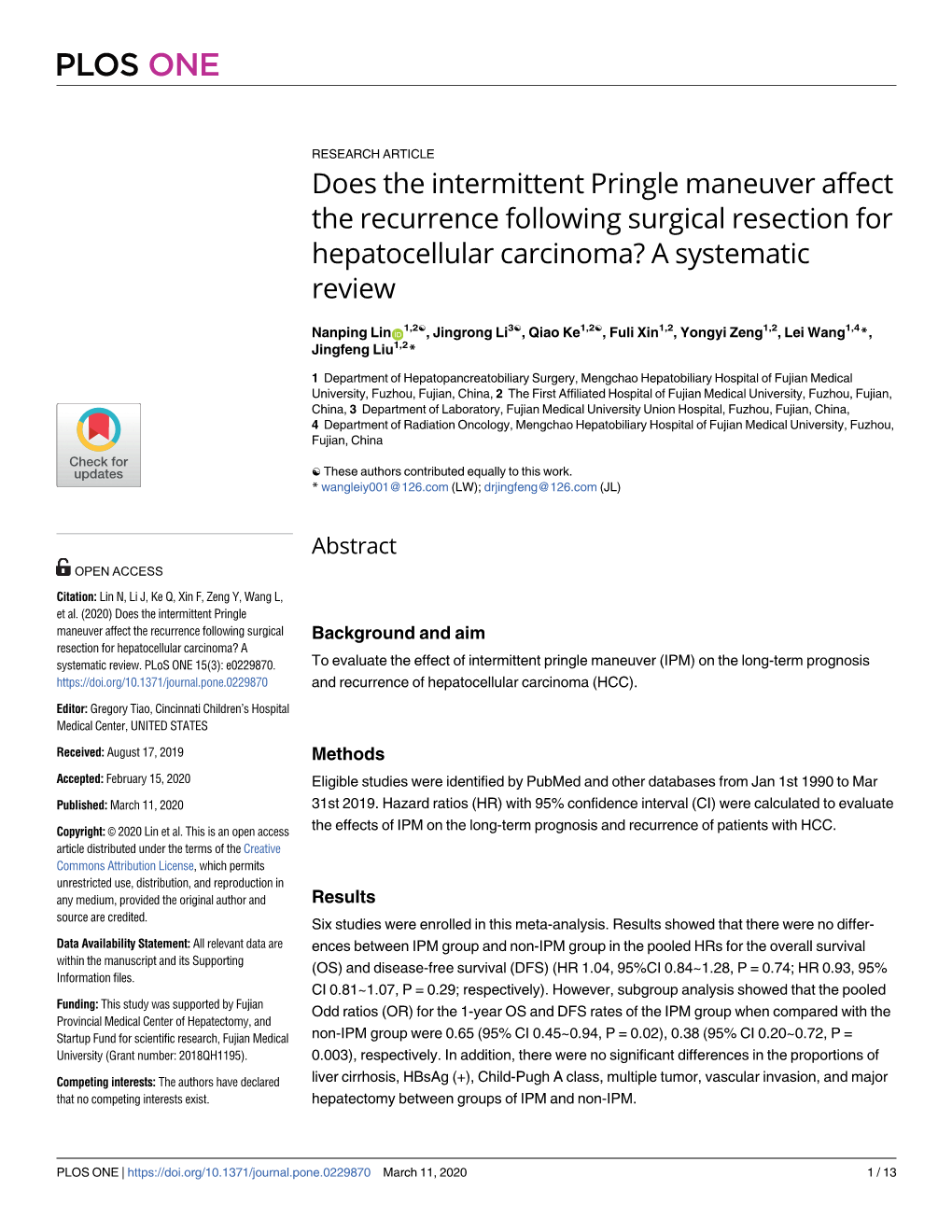 Does the Intermittent Pringle Maneuver Affect the Recurrence Following Surgical Resection for Hepatocellular Carcinoma? a Systematic Review