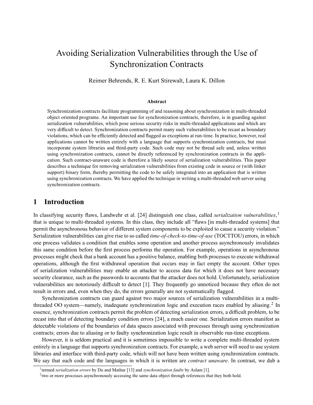 Avoiding Serialization Vulnerabilities Through the Use of Synchronization Contracts