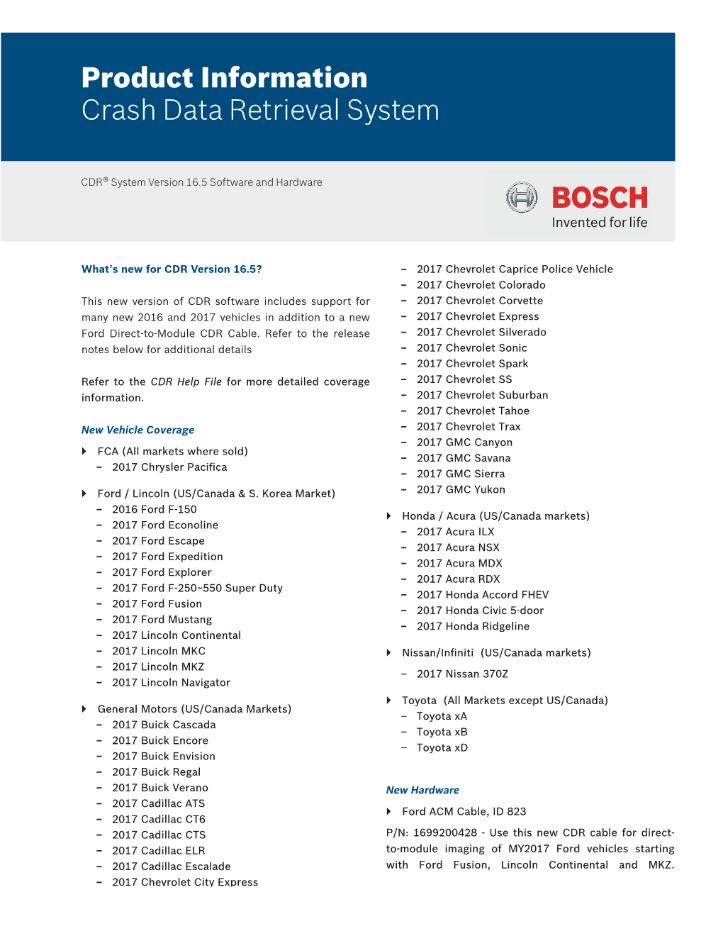 Product Information Crash Data Retrieval System