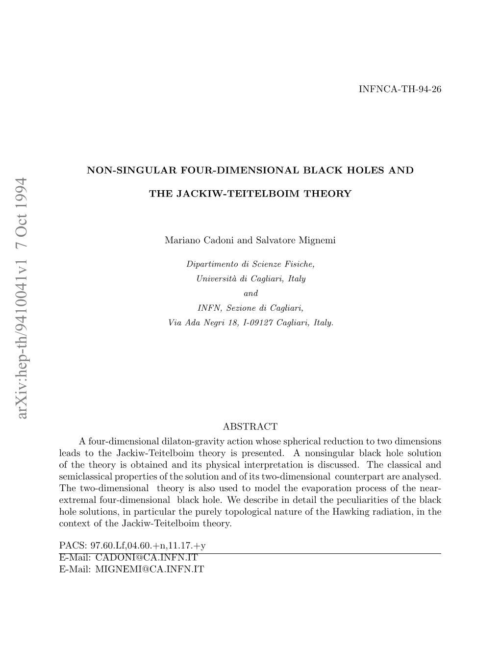 Non-Singular Four-Dimensional Black Holes and the Jackiw-Teitelboim