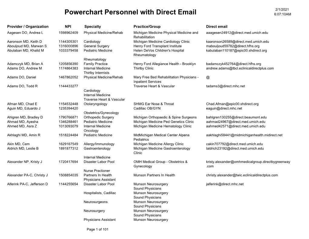 Powerchart Personnel with Direct Email 6:07:10AM