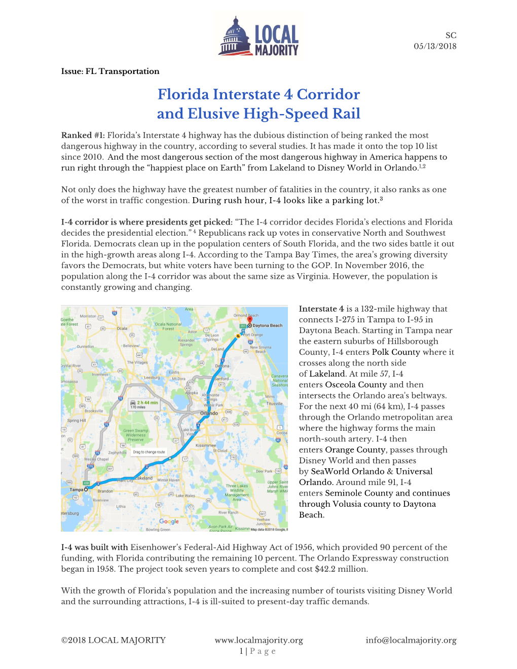 Florida Interstate 4 Corridor and Elusive High-Speed Rail