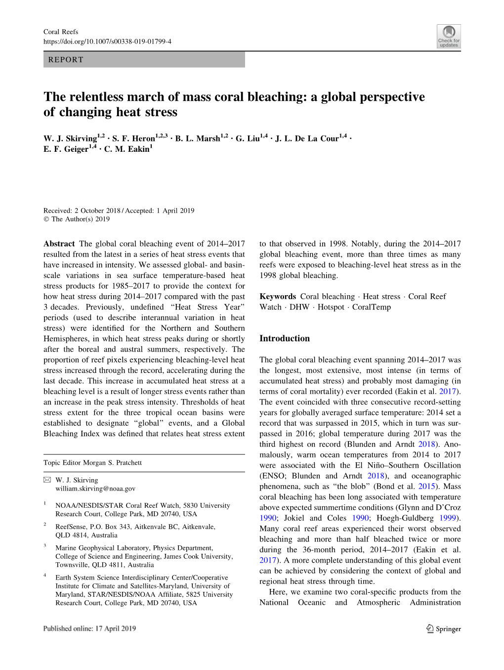 The Relentless March of Mass Coral Bleaching: a Global Perspective of Changing Heat Stress