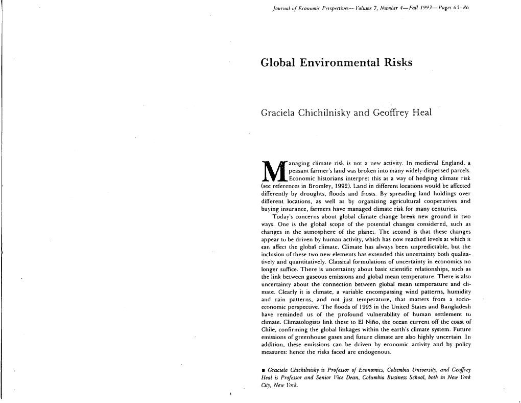 Global Environmental Risks Graciela Chichilnisky and Geoffrey Heal