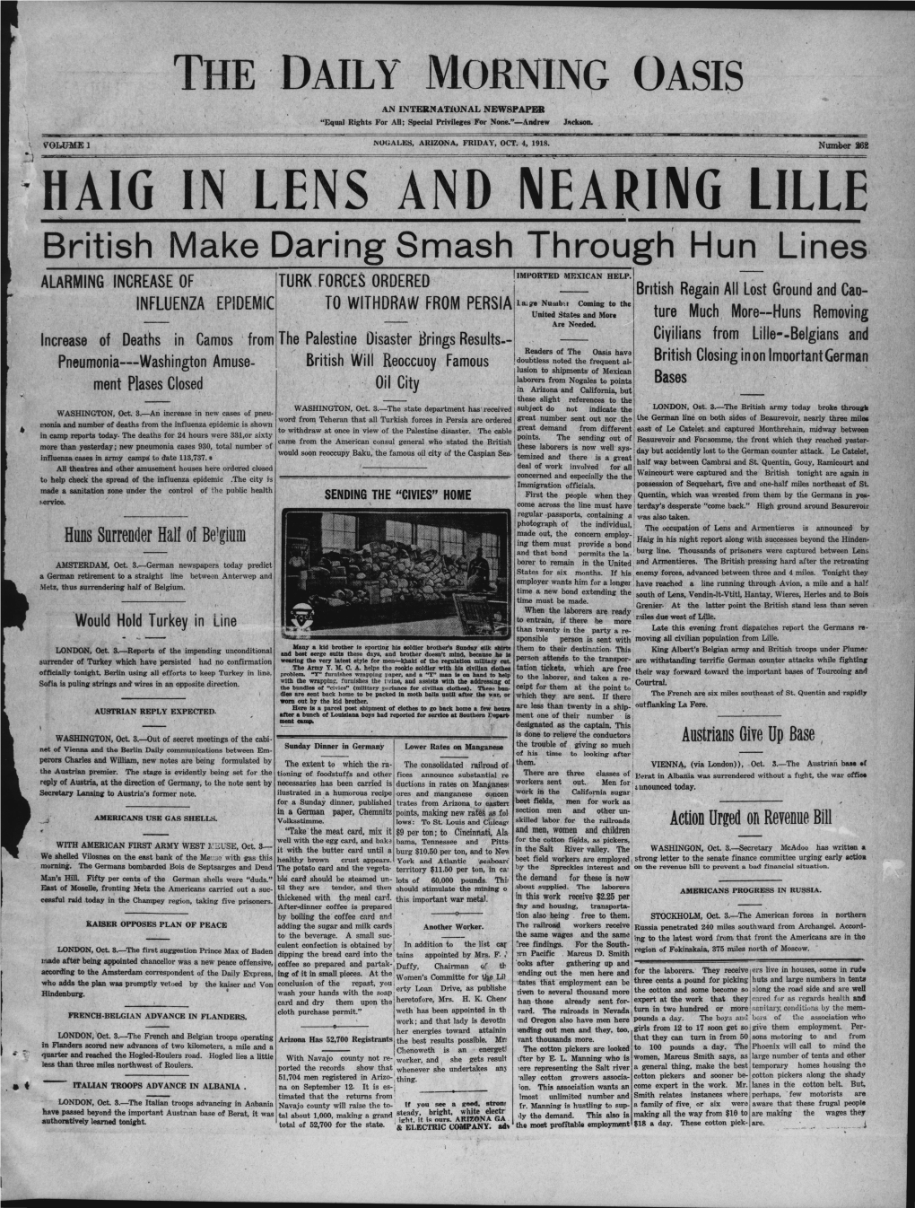 The Daily Morning Oasis an INTERNATIONAL NEWSPAPER “Equal Rights for All; Special Privileges for None.”—Andrew Jackson