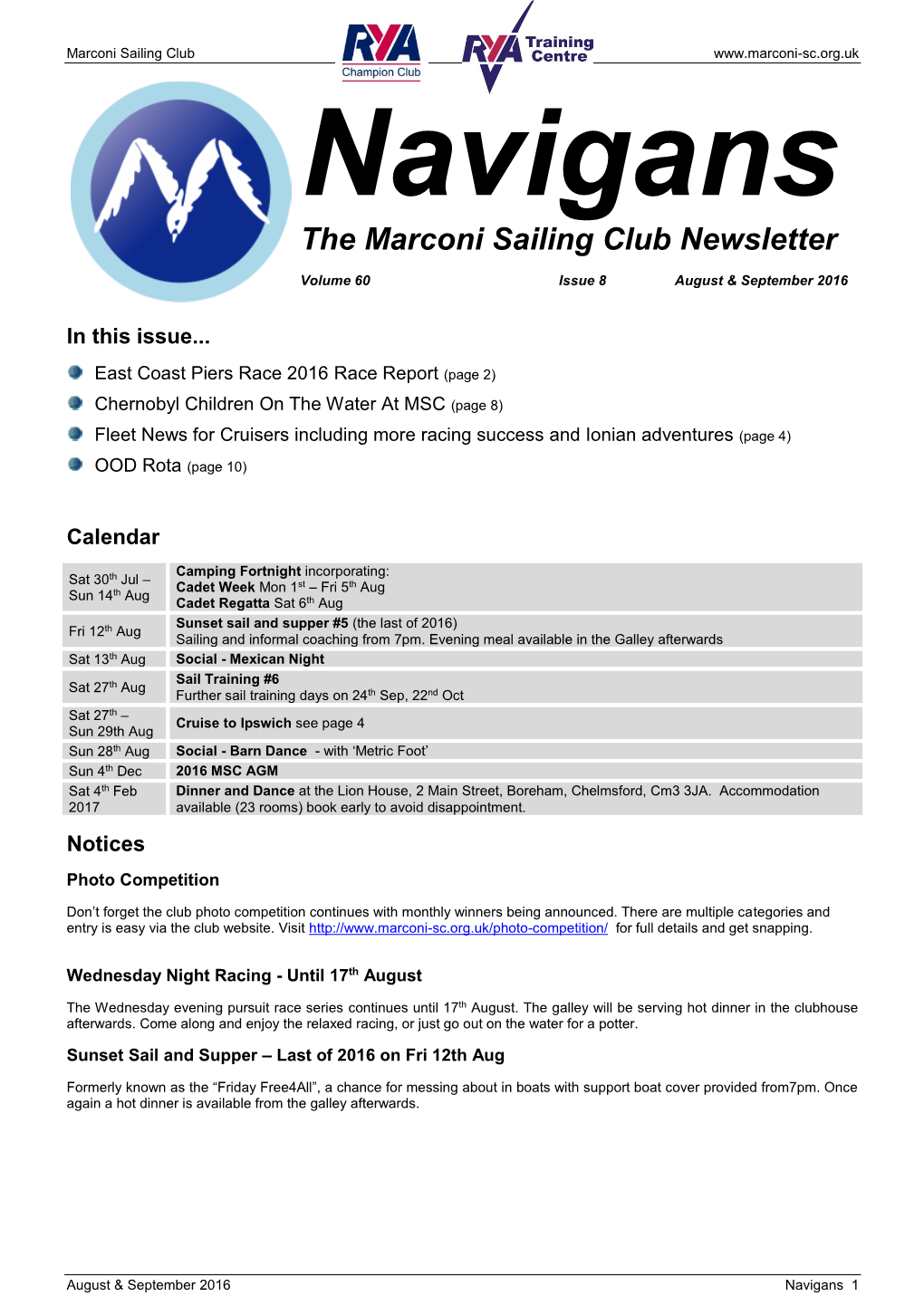 The Marconi Sailing Club Newsletter