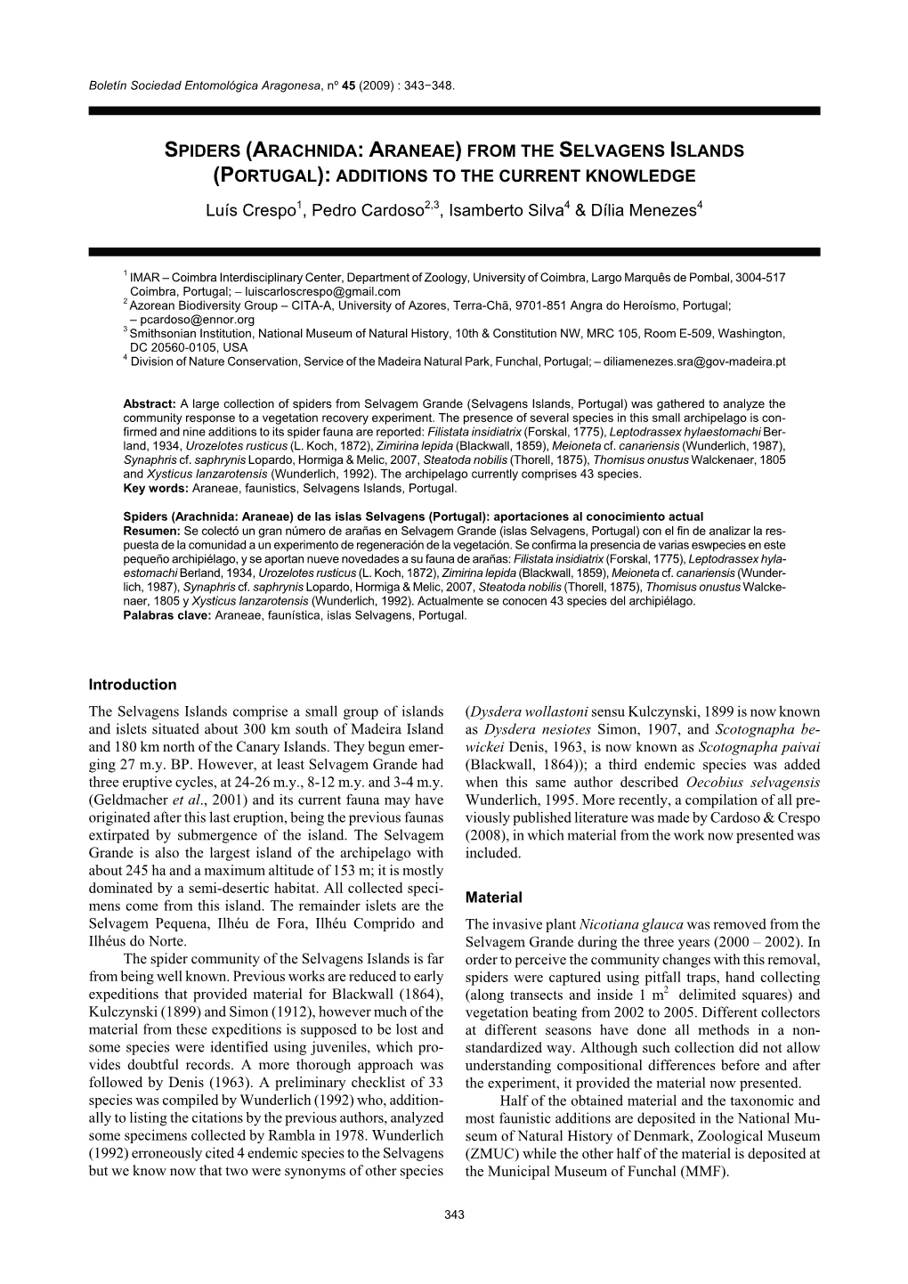 Spiders (Arachnida: Araneae) from the Selvagens Islands (Portugal): Additions to the Current Knowledge