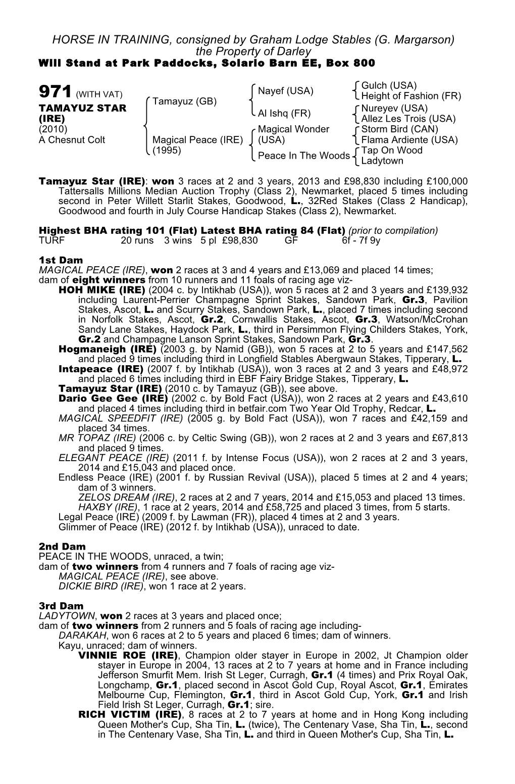 HORSE in TRAINING, Consigned by Graham Lodge Stables (G