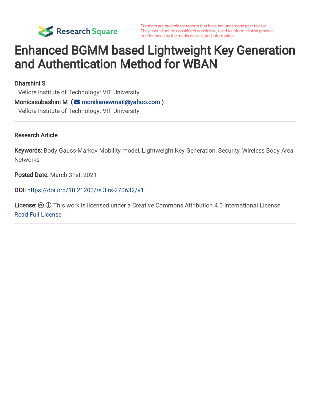 Enhanced BGMM Based Lightweight Key Generation and Authentication Method for WBAN