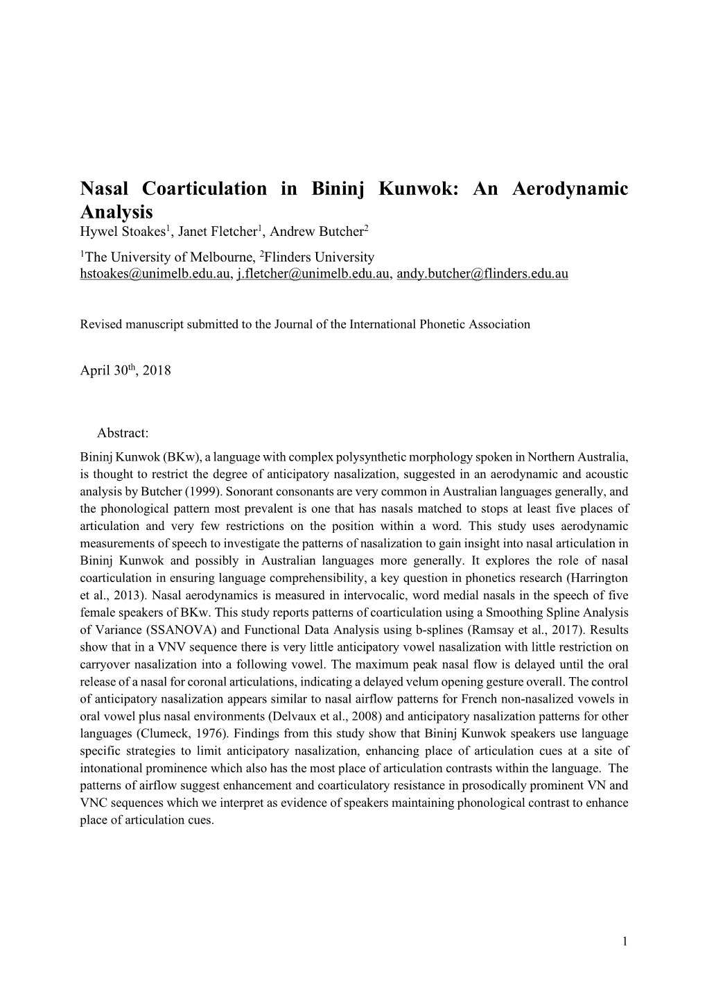 Nasal Coarticulation in Bininj Kunwok: an Aerodynamic Analysis