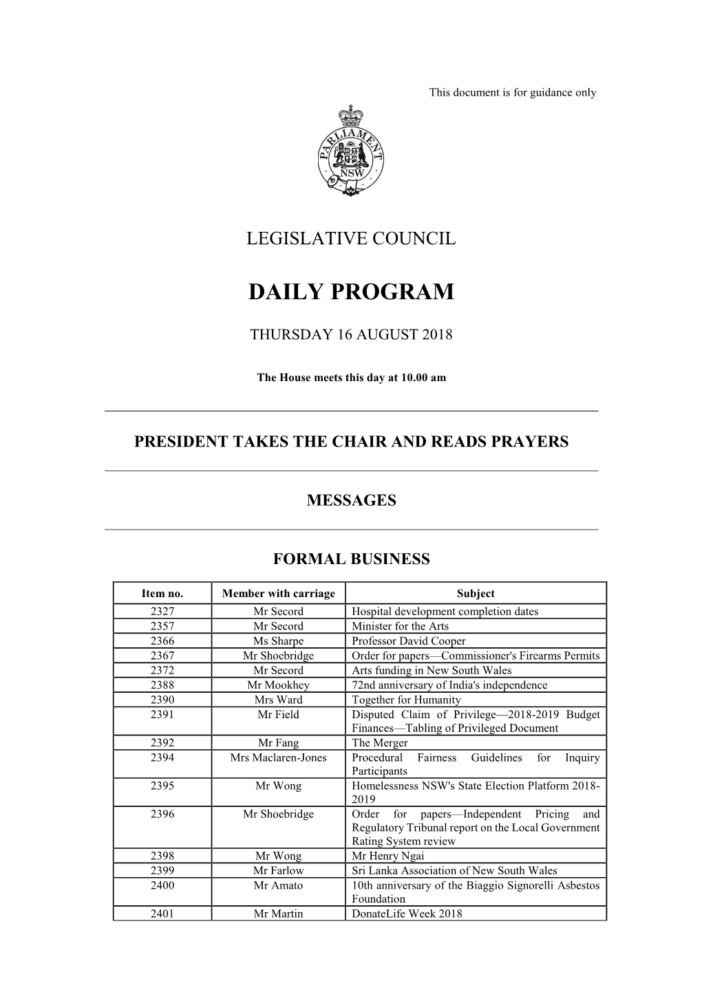 Daily Program