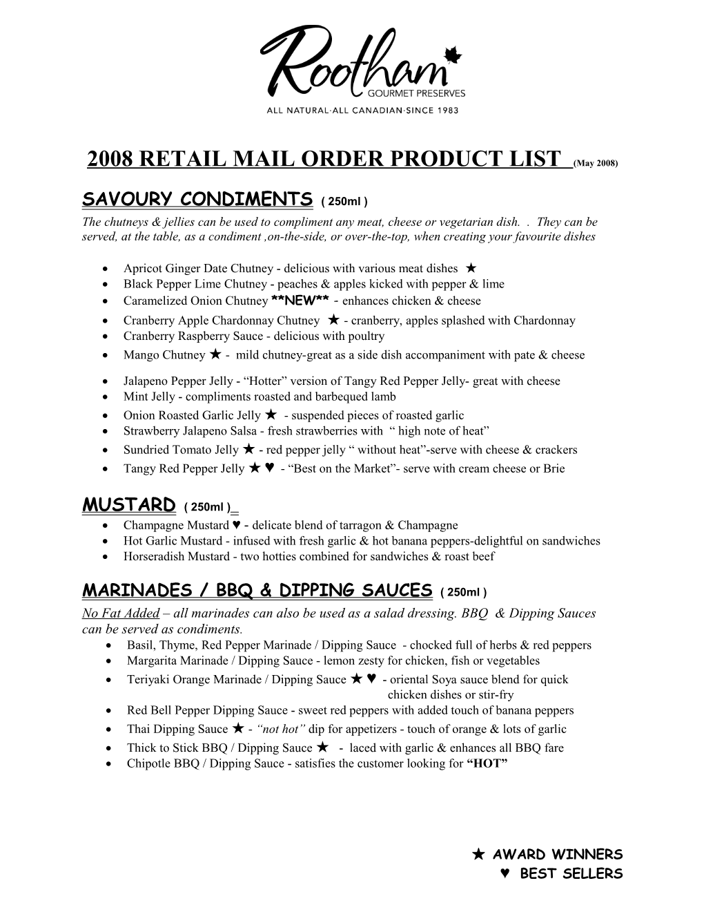 2008 RETAIL MAIL ORDER PRODUCT LIST (May 2008)