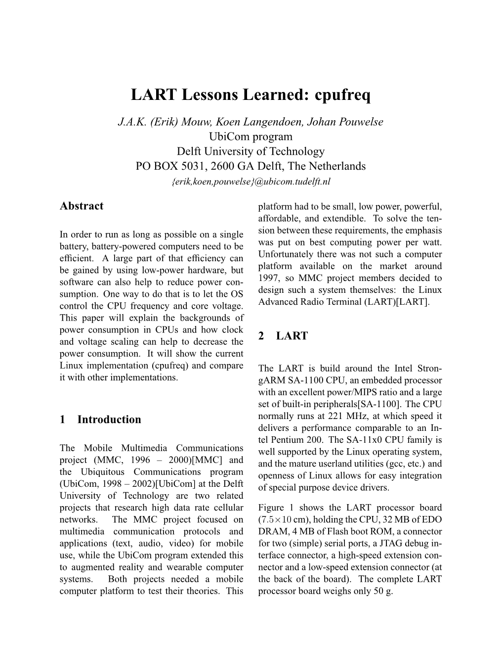 LART Lessons Learned: Cpufreq