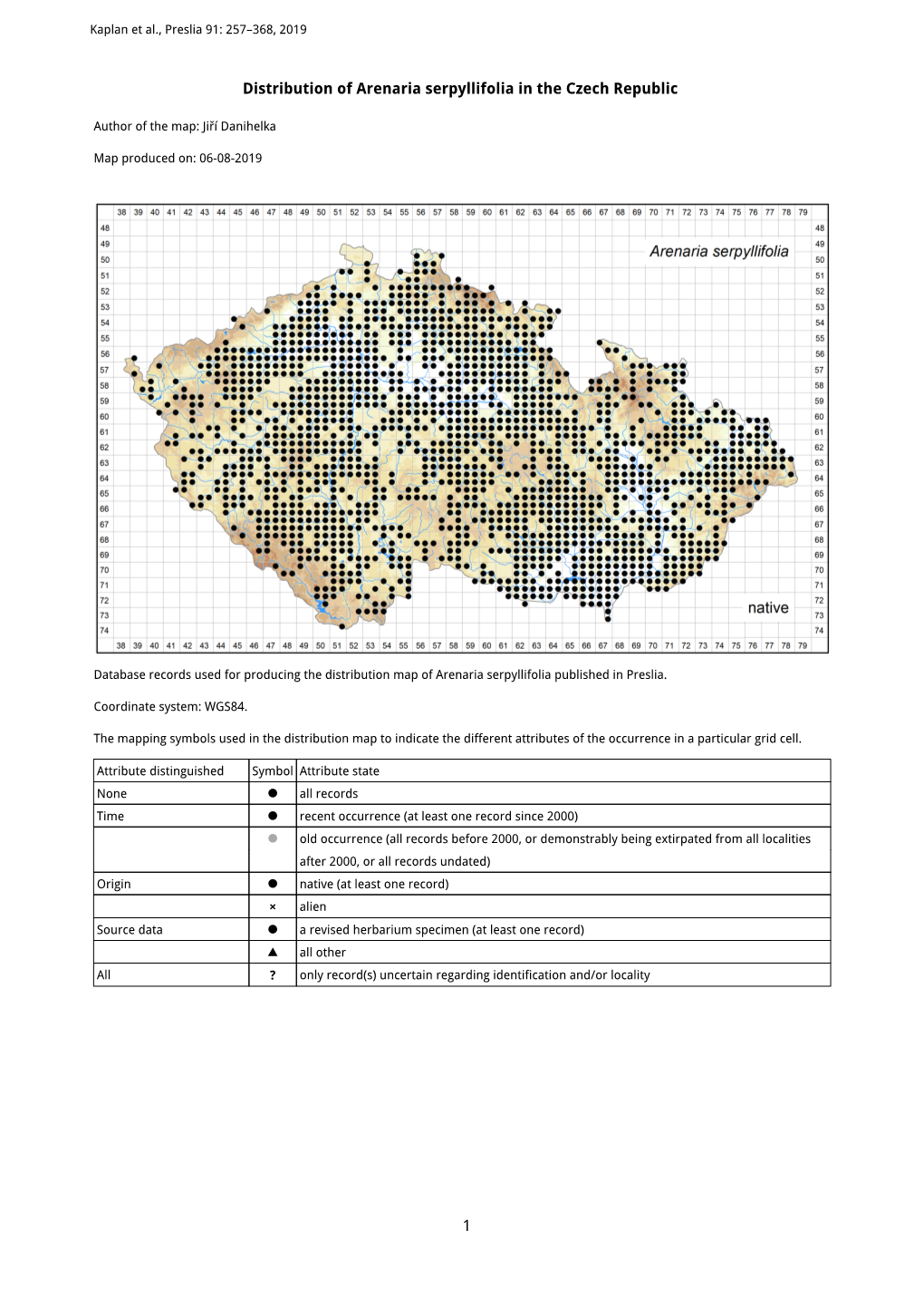 1 Distribution of Arenaria Serpyllifolia in the Czech Republic