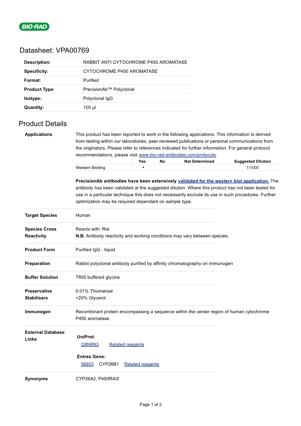 Datasheet: VPA00769