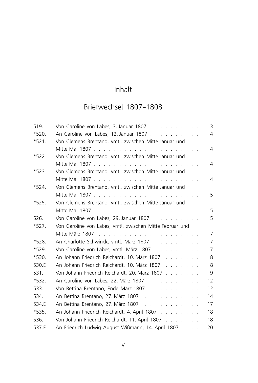 Inhalt Briefwechsel 1807–1808