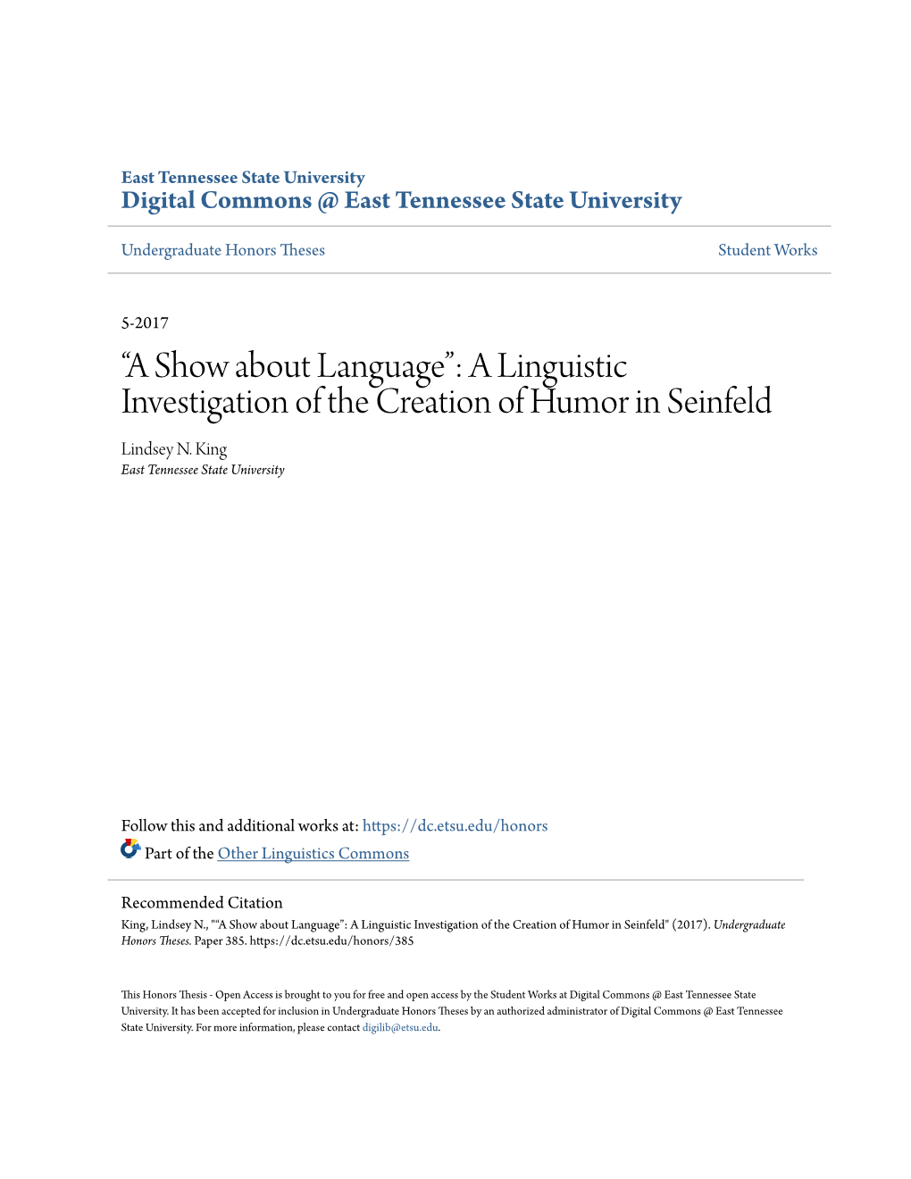 A Linguistic Investigation of the Creation of Humor in Seinfeld Lindsey N