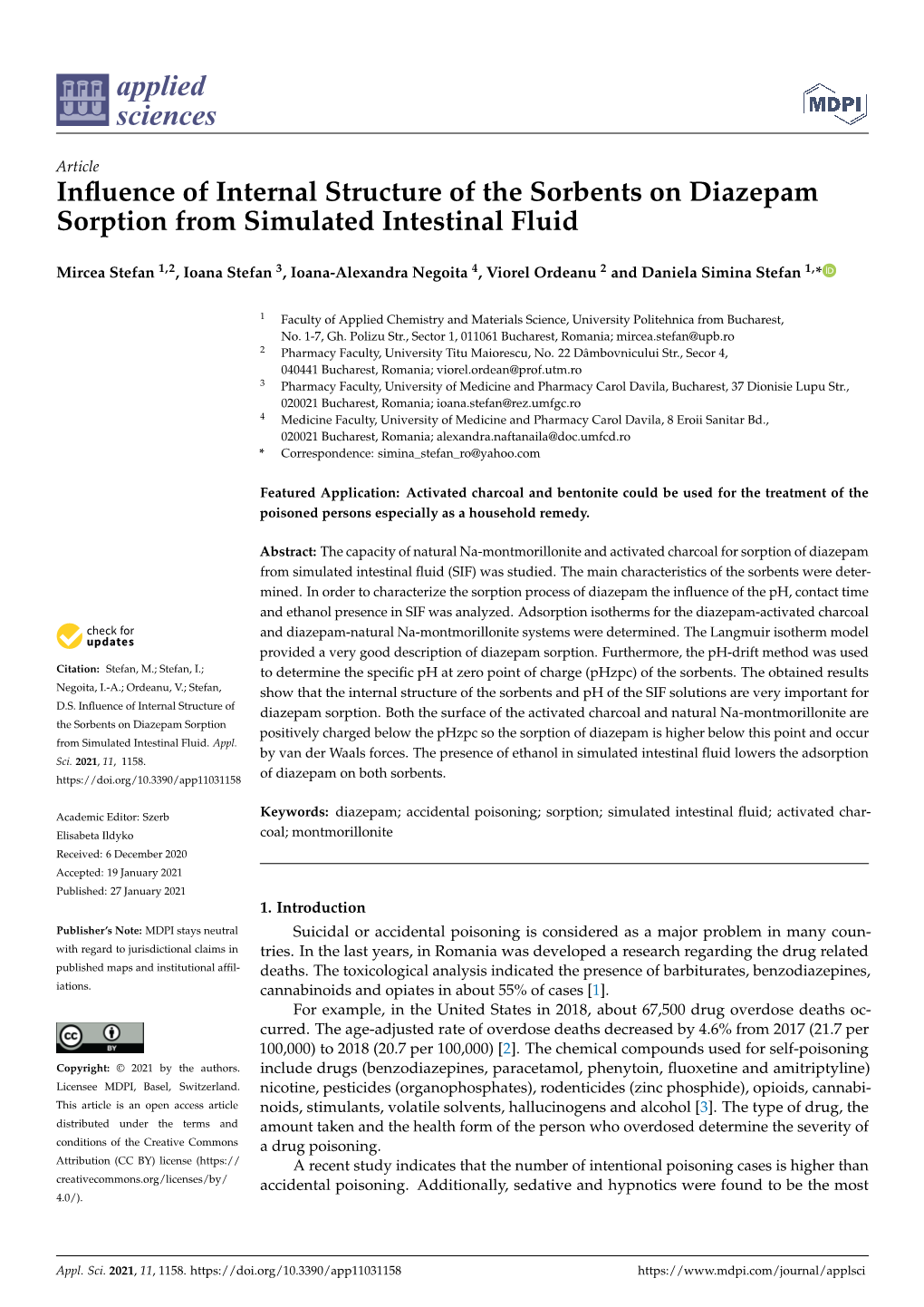 Influence of Internal Structure of the Sorbents on Diazepam Sorption