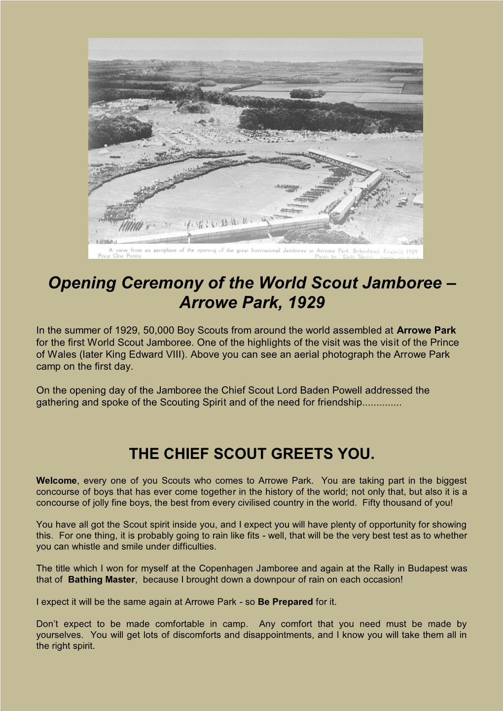 The World Scout Jamboree – Arrowe Park, 1929