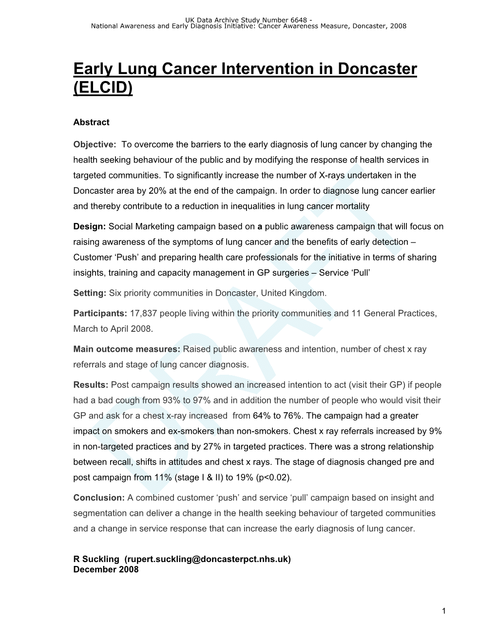 Early Lung Cancer Intervention in Doncaster (ELCID)