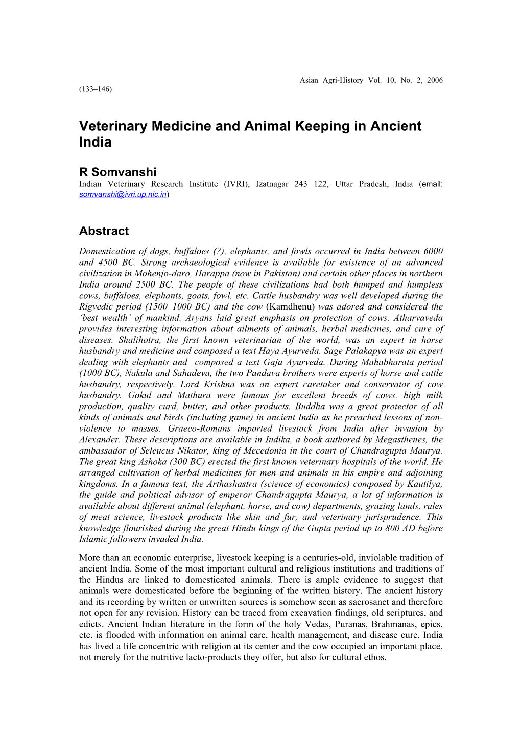 Veterinary Medicine and Animal Keeping in Ancient India