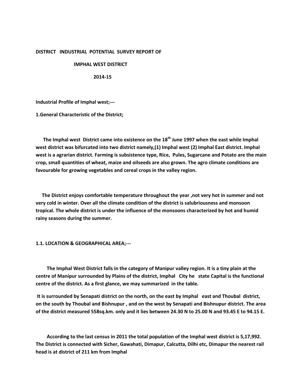 District Industrial Potential Survey Report of Imphal