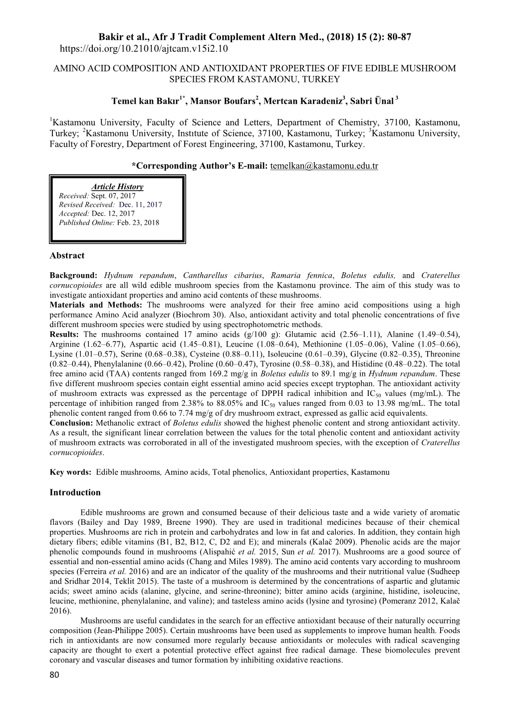 Bakir Et Al., Afr J Tradit Complement Altern Med., (2018) 15 (2): 80-87