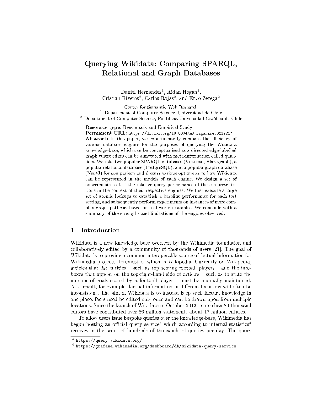 Querying Wikidata: Comparing SPARQL, Relational and Graph Databases