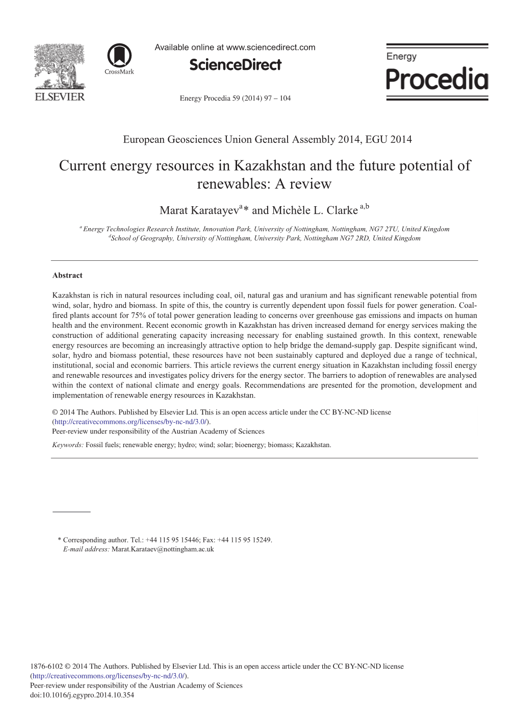 Current Energy Resources in Kazakhstan and the Future Potential of Renewables: a Review