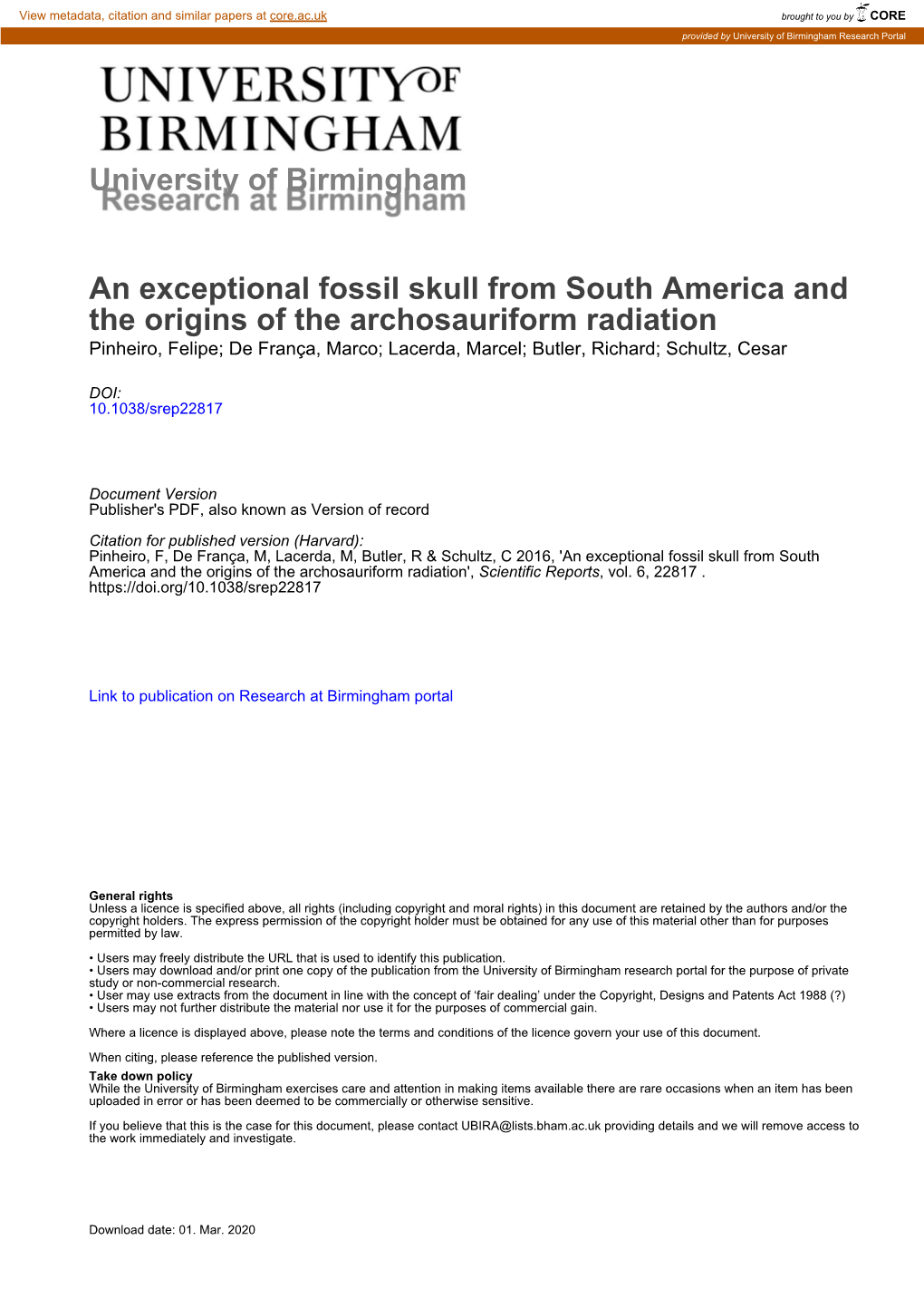 An Exceptional Fossil Skull from South America and the Origins Of