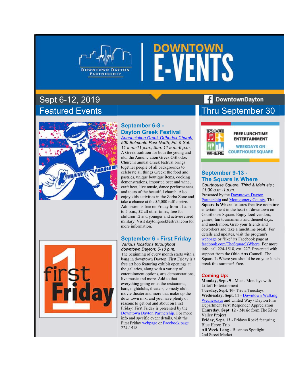 Sept 6-12, 2019 Featured Events Thru September 30