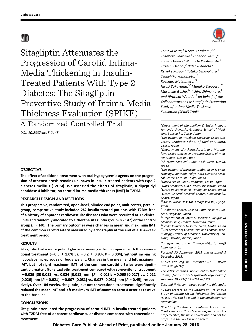 Sitagliptin Attenuates the Progression of Carotid Intima