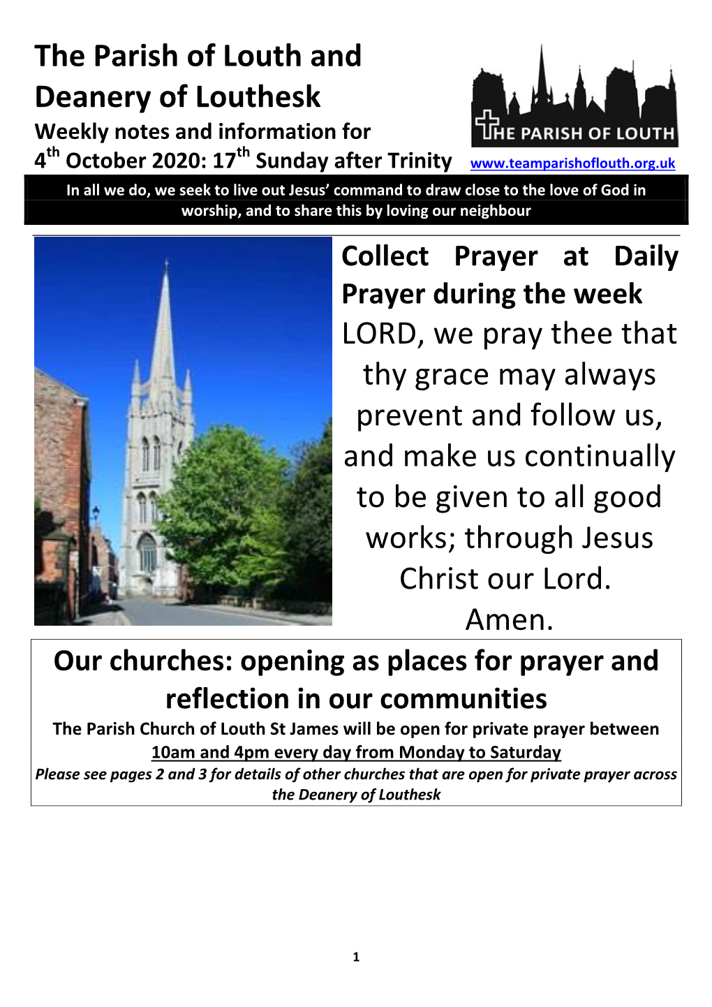 The Parish of Louth and Deanery of Louthesk LORD, We Pray Thee That Thy Grace May Always Prevent and Follow Us, and Make Us Cont