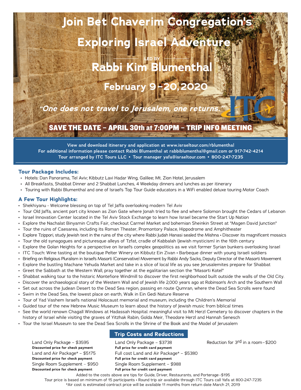 Exploring Israel Adventure Join Bet Chaverim Congregation's Rabbi