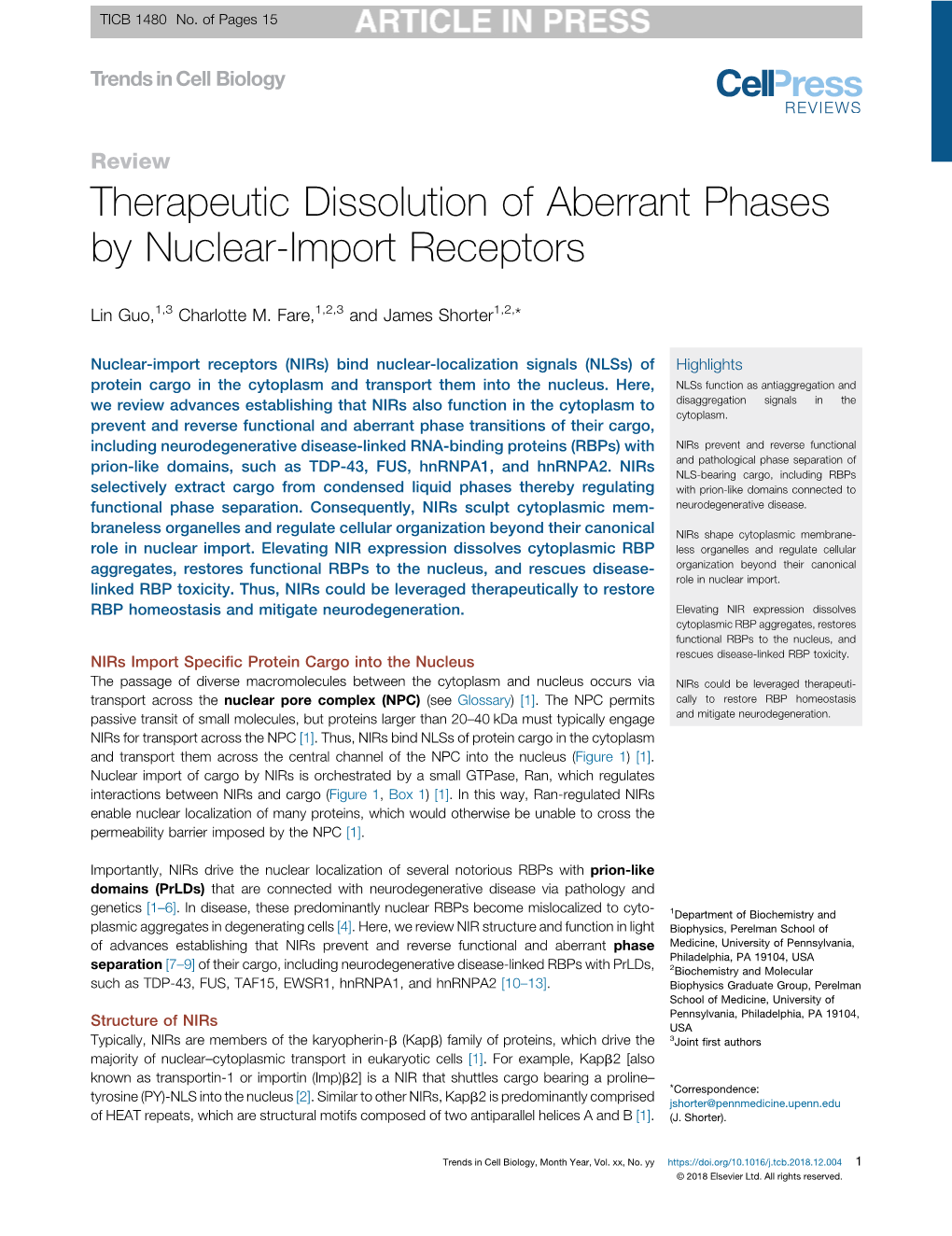 Therapeutic Dissolution of Aberrant Phases by Nuclear-Import Receptors