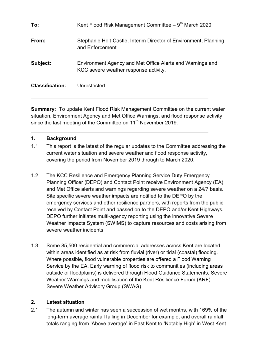 Kent Flood Risk Management Committee – 9Th March 2020