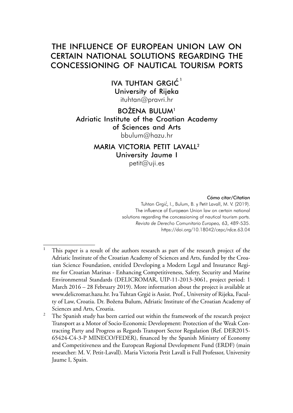 The Influence of European Union Law on Certain National Solutions Regarding the Concessioning of Nautical Tourism Ports
