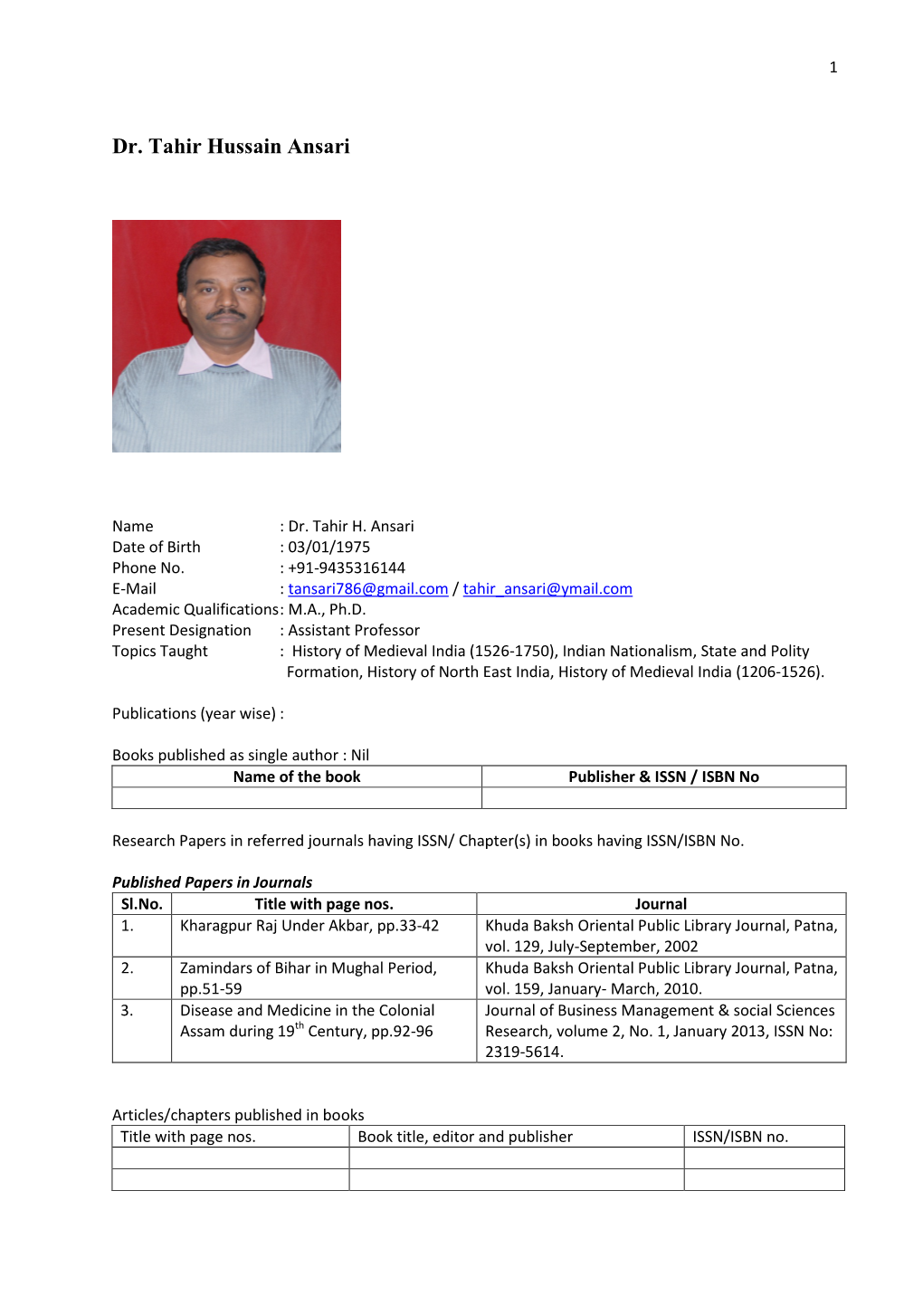 Dr. Tahir Hussain Ansari, Ph.D