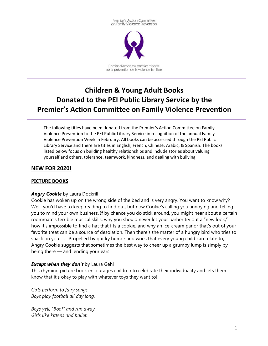 Books for Children and Young Adult from the PEI Public Library Service