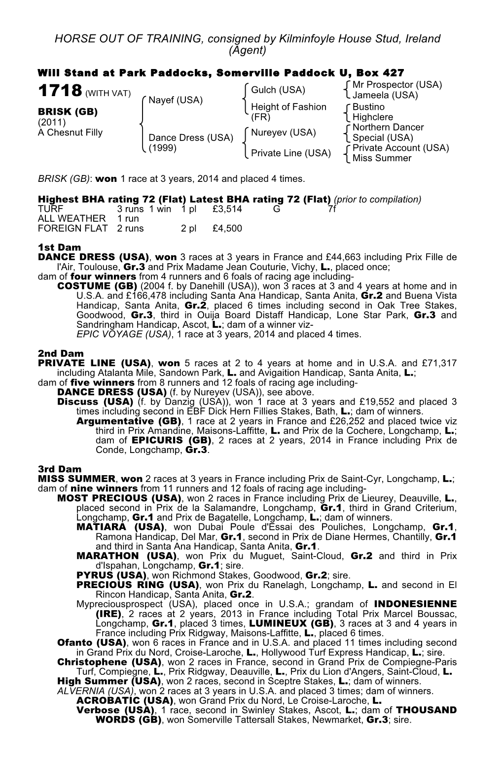 HORSE out of TRAINING, Consigned by Kilminfoyle House Stud, Ireland (Agent)