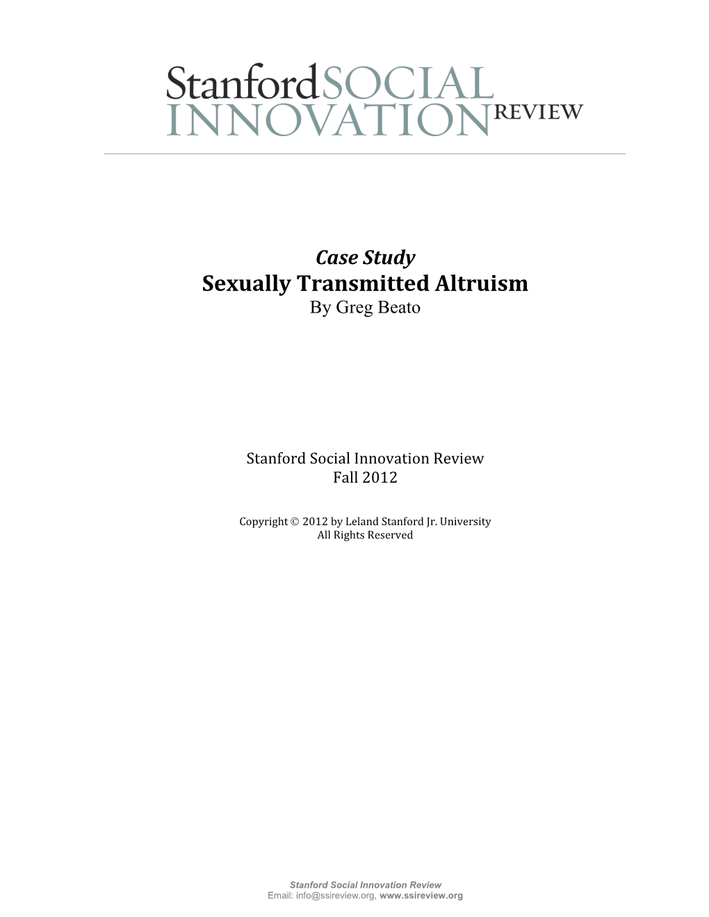 Sexually Transmitted Altruism by Greg Beato