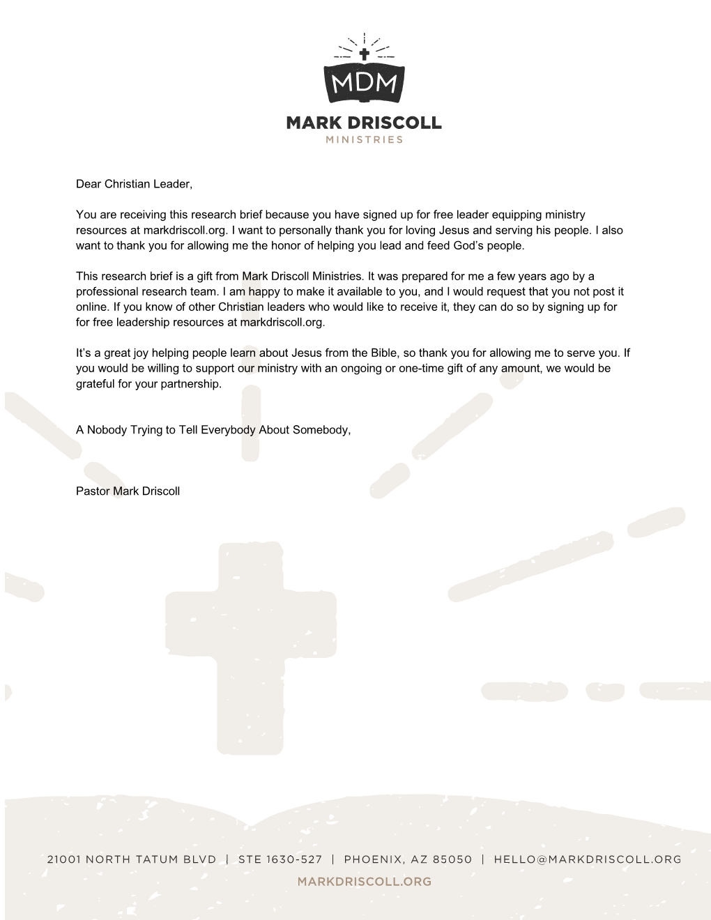 1 MARKDRISCOLL.ORG Dear Christian Leader, You Are Receiving