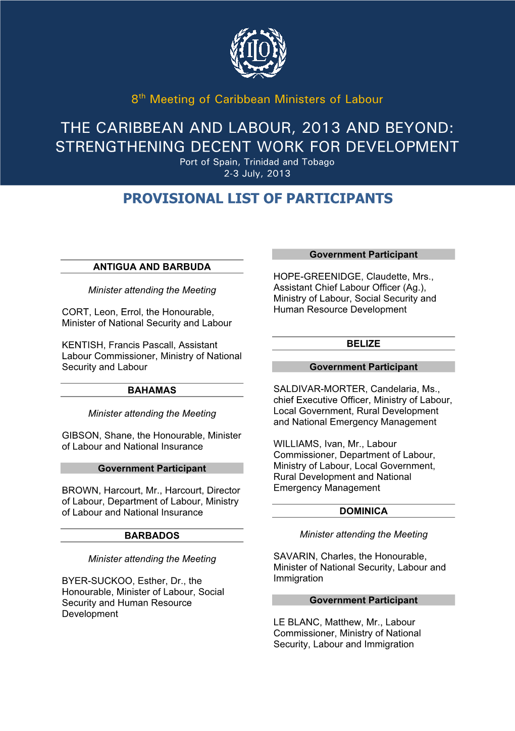 The Caribbean and Labour, 2013 and Beyond