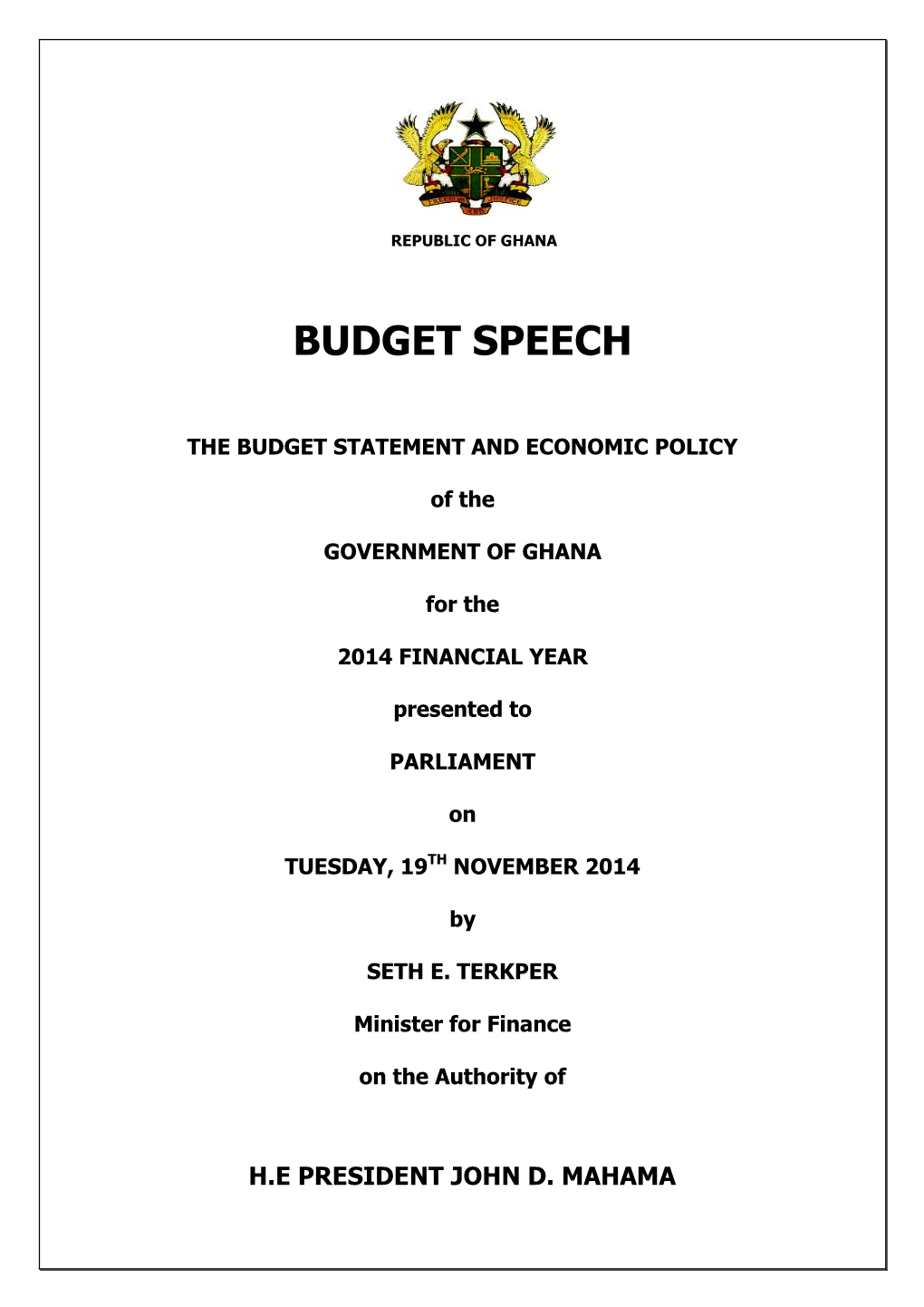 2. 2014 Budget Speech