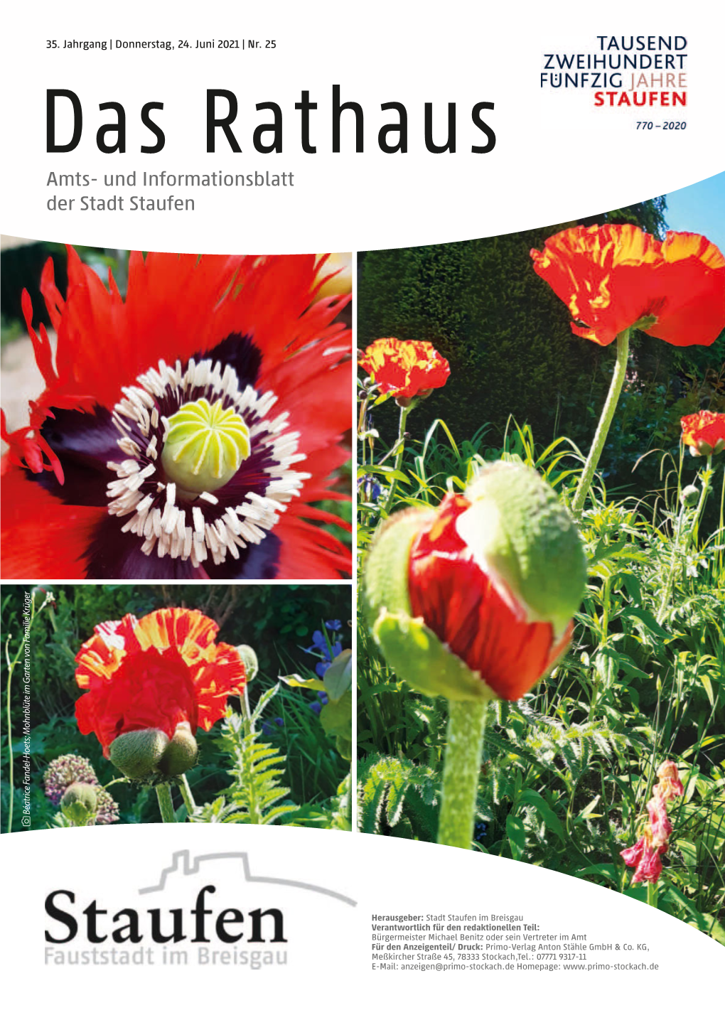 Amts- Und Informationsblatt Der Stadt Staufen Béatrice Fandel-Hoets; Mohnblüte Im Garten Von Familie Krüger Im Garten Mohnblüte Familie Von Fandel-Hoets; Béatrice