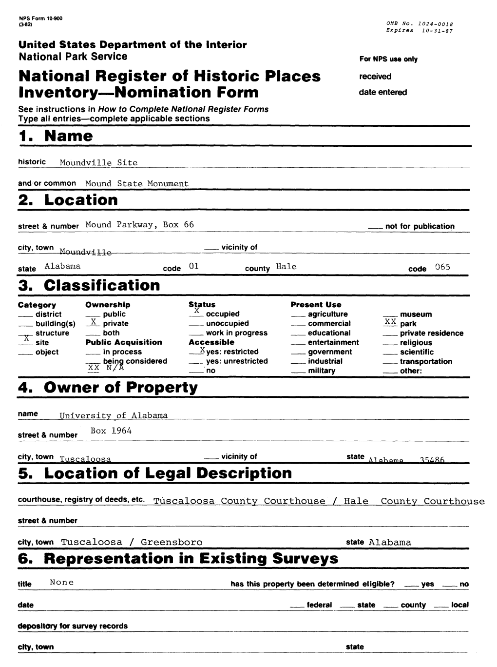 National Register of Historic Places Inventory—Nomination Form 1