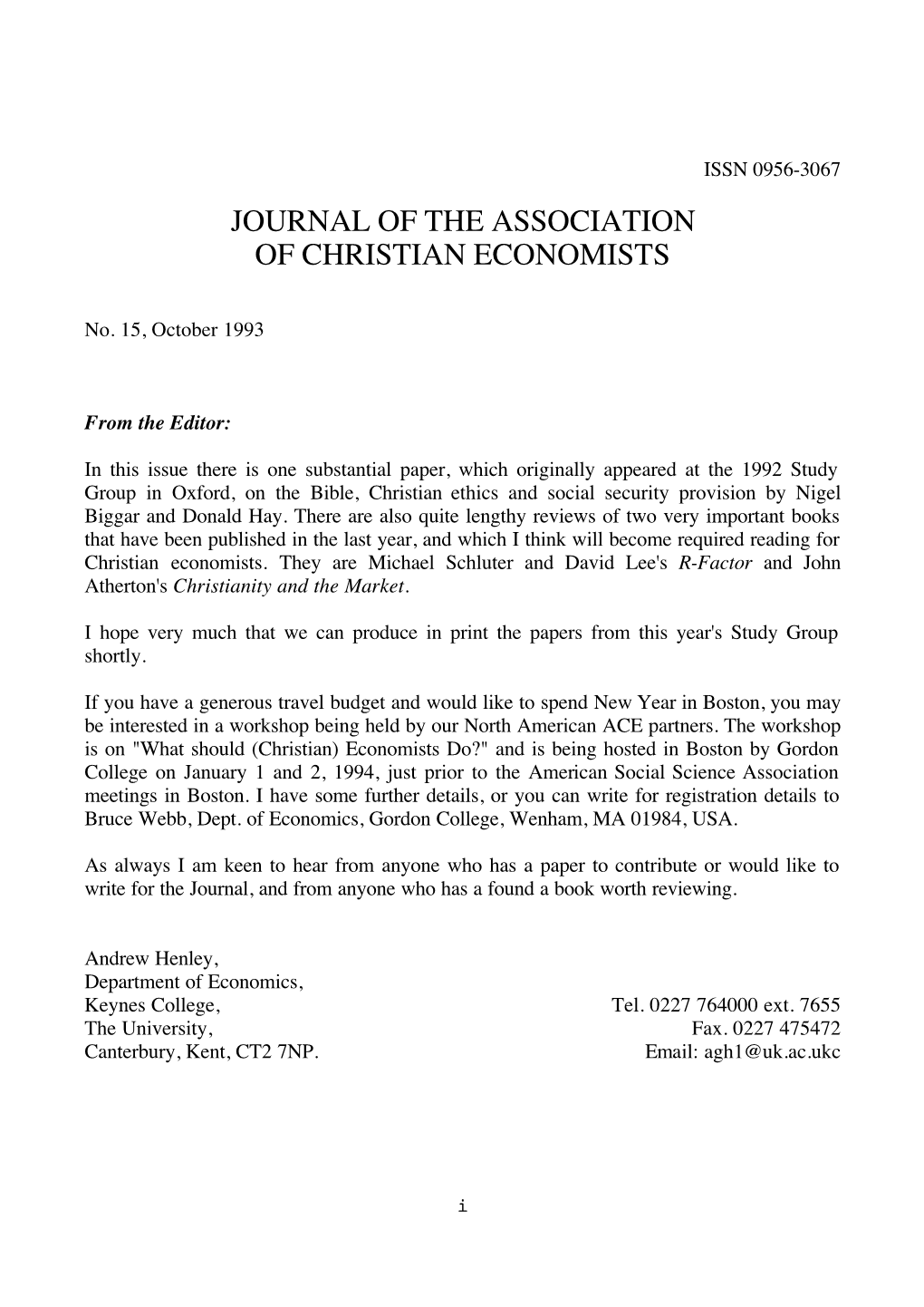 Journal of the Association of Christian Economists