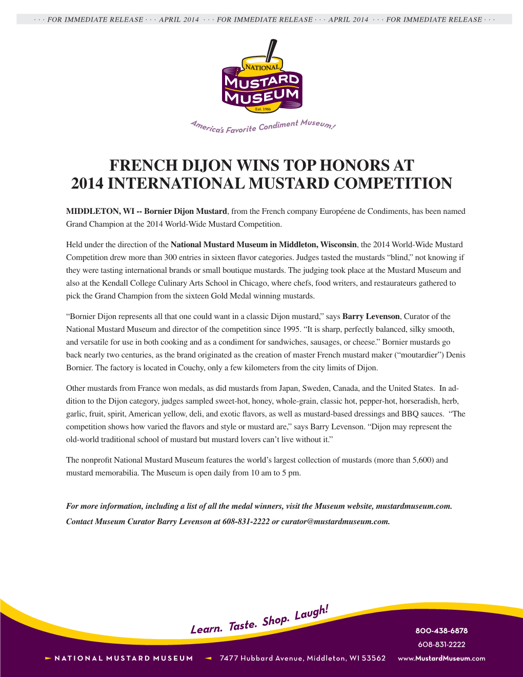 French Dijon Wins Top Honors at 2014 International Mustard Competition